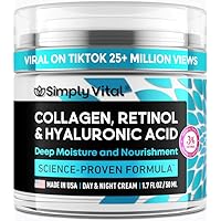 SimplyVital Face Moisturizer Collagen Cream - Anti Aging Neck and Décolleté - Made in USA Day & Night Face Cream - Moisturizing, Lifting & Recovery – 1.7oz