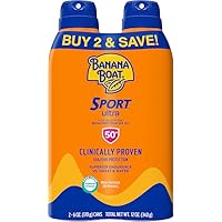 Banana Boat Sport Ultra SPF 50 Sunscreen Spray Twin Pack | Banana Boat Sunscreen Spray SPF 50, Spray On Sunscreen, Water Resistant Sunscreen, Oxybenzone Free Sunscreen Pack, 6oz each